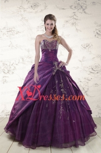 Best Sweetheart Appliques and Pick Ups Quinceanera Dresses in Purple