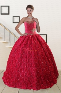 Customize Rolling Flower Beaded 2021 Quinceanera Dresses in Coral Red