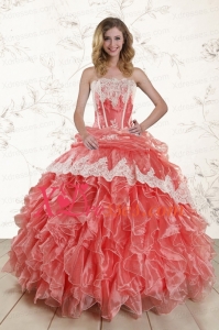 Couture Strapless Watermelon Quinceanera Dresses with Lace