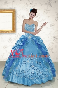 Couture Sweetheart Embroidery and Pick Up Sweet 16 Dress in Blue