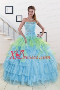 Custom Made Strapless Quinceanera Dresses with Beading and Ruffles