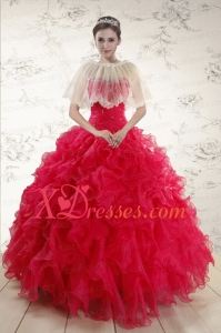 Custom Made Sweetheart Beading and Ruffles Quinceanera Dresses in Red