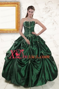 Custom Made Appliques and Pick Ups Quinceanera Dresses in Dark Green