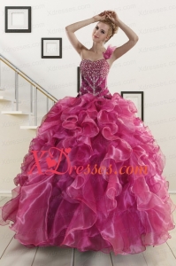 Custom Made Beading One Shoulder Sweet 16 Dresses in Fuchsia