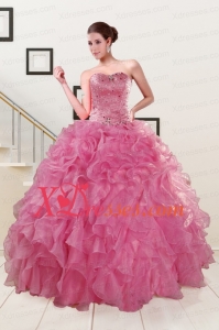 Custom Made Pink Quinceanera Dresses Sweetheart with Ruffles