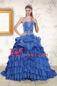 Custom Made Royal Blue Appliques and Pick Ups Quinceanera Dresses with Brush Train