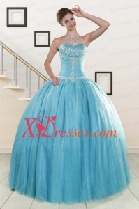 Custom Made Sweetheart Aqua Blue Quinceanera Dresses with Beading and Appliques