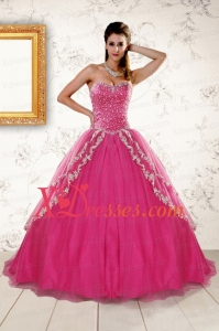 Custom Made Sweetheart Rose Pink Quinceanera Dresses with Sequins and Appliques