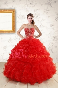 Designer Sweetheart Beading Perfect Red Quinceanera Dresses with Ruffles