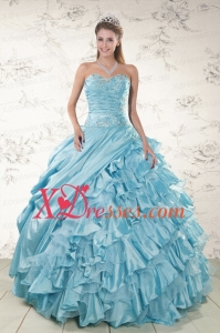 Designer Aqua Blue Organza Quinceanera Dresses with Beading and Ruffles