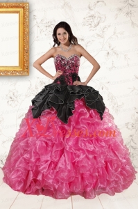 Designer Multi Color Ball Gown Ruffled Quinceanera Dresses with Brush Train
