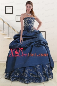Fast Delivery Made Embroidery and Beading Quinceanera Dresses in Navy Blue