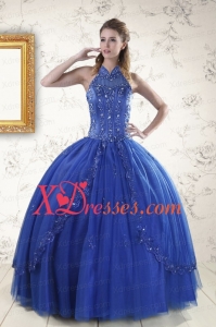 Fast Delivery Royal Blue Sweet 15 Dresses with Appliques and Beading