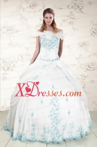 Pretty Appliques Strapless White Quinceanera Dresses with Pick Ups