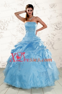 Pretty Appliques and Pick Ups Quinceanera Dresses in Aqua Blue