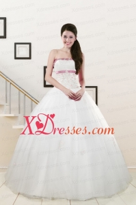 Pretty Strapless Appliques and Belt Quinceanera Dresses in White
