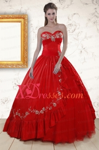 2021 Vintage Sweetheart Red Puffy Quinceanera Dresses with Embroidery