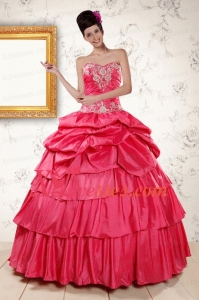Vintage Appliques and Pick ups Quinceanera Dresses in Coral Red