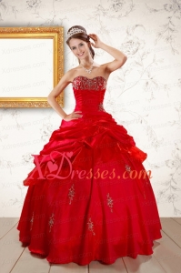Vintage Beading Sweetheart Red Quinceanera Dresses with Appliques