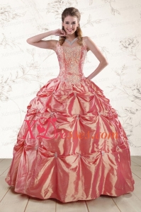 Vintage Beading and Appliques Watermelon Quinceanera Dresses in Red