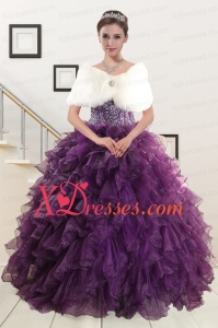 Vintage Beading and Ruffles Quinceanera Dresses in Purple