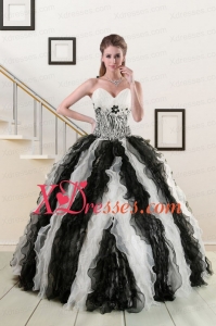 Vintage Black and White Quinceanera Dresses with Zebra and Ruffles