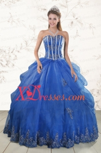 Vintage Royal Blue Quinceanera Dresses with Appliques and Pick Ups