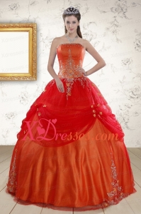 Vintage Strapless Appliques Quinceanera Dresses in Orange Red