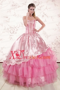 Vintage Sweetheart Pink Quinceanera Dresses with Embroidery