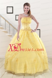 Vintage Yellow Quinceanera Dresses with Appliques and Beading