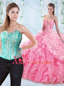 Discount Beaded Bodice Visible Boning Rose Pink Detachable Quinceanera Skirt