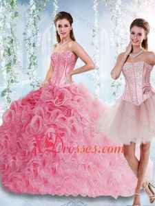 Visible Boning Rolling Flowers Lovely Quinceanera Dress with Beaded Bodice