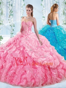 Classic Visible Boning Ruffled Quinceanera Dress in Rose Pink