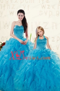 Romantic Blue Ball Gown Sequins and Ruffles Princesita Dress