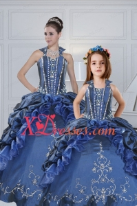 Classical Sweetheart Navy Blue Princesita Dresses with Embroidery