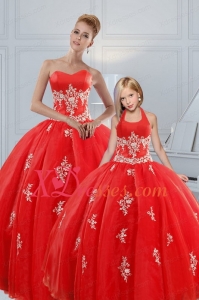 Most Popular Red Puffy Princesita Dresses with Appliques