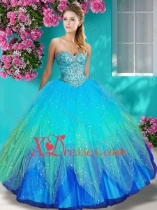 Lovely Really Puffy Beaded and Appliques Quinceanera Dress in Colorful