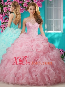 Lovely Beaded and Ruffled Big Puffy Quinceanera Gown with See Through Scoop