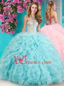 Feminine Really Puffy Floor Length Quinceanera Dress with Beading and Ruffles