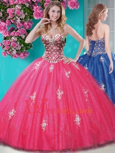 Romantic Beaded and Appliques Tulle Quinceanera Gown with Really Puffy