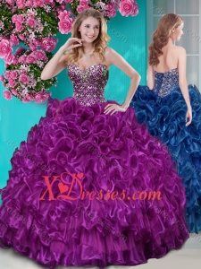 Really Puffy Ruffled and Rhinestoned Quinceanera Dress with Blue Beading