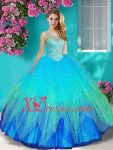 Exquisite See Through Beaded Scoop Quinceanera Dress with Backless