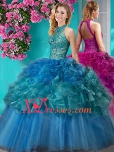 Exclusive Really Puffy Beaded and Ruffled Quinceanera Gown with Halter Top