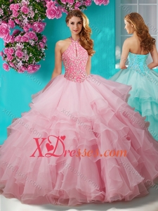 Decent Beaded and Ruffled Layers Quinceanera Gown with Halter Top