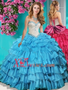 Lovely Beaded and Ruffled Layers Quinceanera Dress with Brush Train
