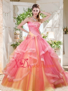 Fashionable Rainbow Big Puffy Quinceanera Dress with Ruffles Layers and Beading