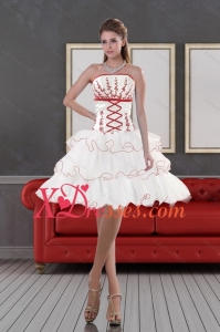 2021 New Style Strapless Prom Dresses with Embroidery and Ruffle layers