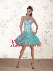 2021 New Style Halter Top Beading Prom Dresses in Aqua Blue