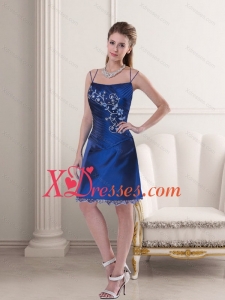 New Style Spaghetti Straps Embroidery and Ruching Prom Dress in Royal Blue