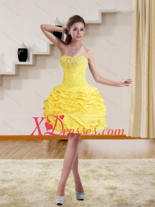 New Style Yellow Beading Sweetheart Short Prom Dresses